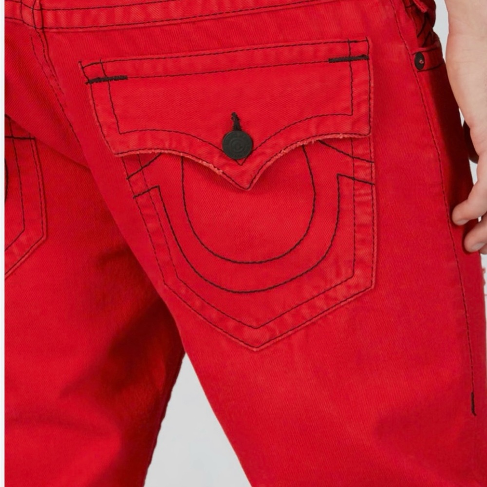 True Religion Red Straight Jeans Vibrant Denim - Picture 2 of 15